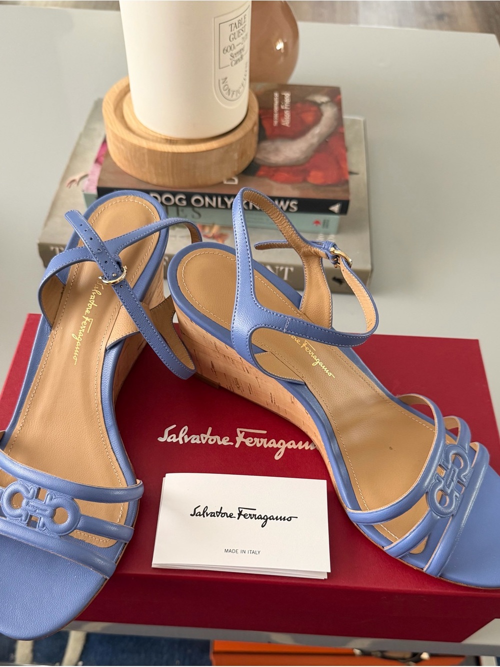 Brand New Salvatore Ferragamo Lavender Blue Leather Gancini-Strap Sandals, Sz9.5 - Picture 5 of 7